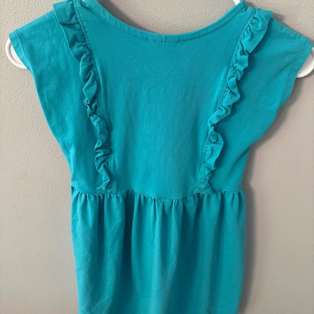 Hanna Andersson Girl Teal Blue Ruffle Trim Cap Sleeve Knit Dress Size 120 US 6-7